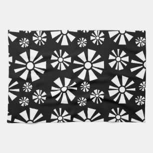 Linge De Cuisine Fleurs modernes du milieu du siècle Blanc noir