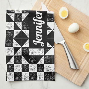 Linge De Cuisine Fleurs Modernes Vérification Personnalisée Nom Noi