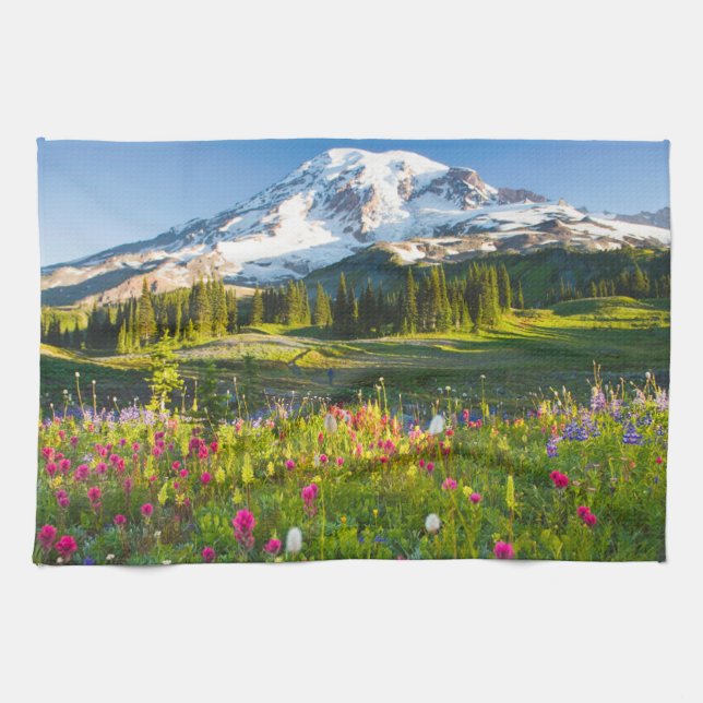 Linge De Cuisine Fleurs | Mt. Rainier Fleurs sauvages (Horizontal)