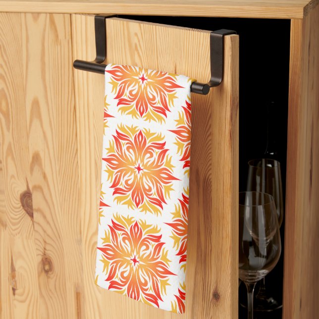 Linge De Cuisine Fleurs Oranges, Motif De Fleurs, Motif Floral (Pliage en tiers)
