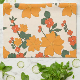 Linge De Cuisine Fleurs Oranges, Motif Floral, Motif De Fleurs