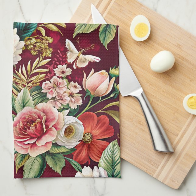 Linge De Cuisine Fleurs printanières  (Quart Plié)