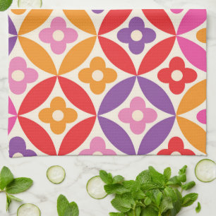 Linge De Cuisine Fleurs rétro sur les cercles du milieu du siècle M