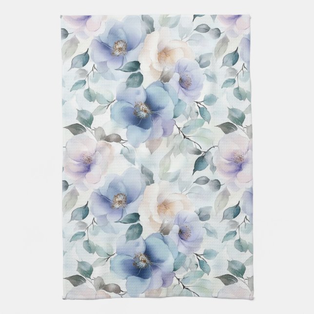 Linge De Cuisine Fleurs Romantiques Jolies Lavande Violet Blanc   (Vertical)
