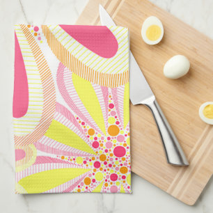 Linge De Cuisine Fleurs rose et jaune