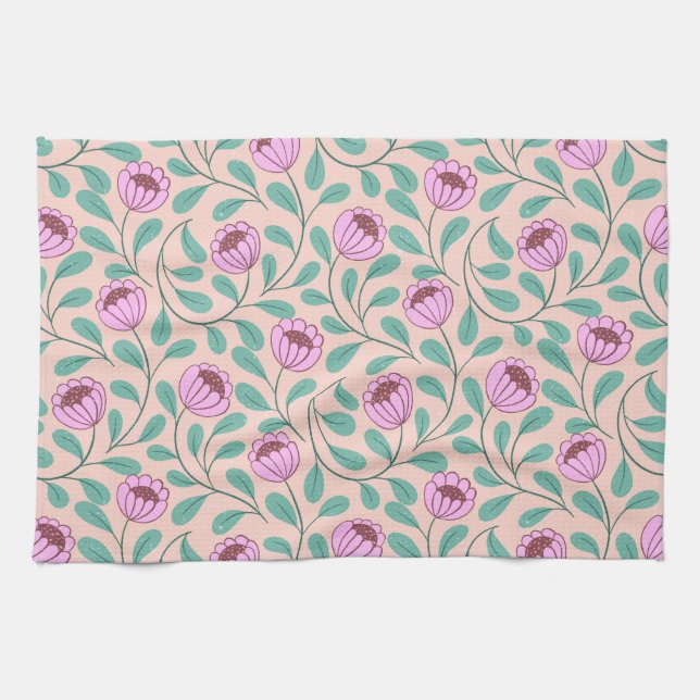 Linge De Cuisine Fleurs roses (Horizontal)