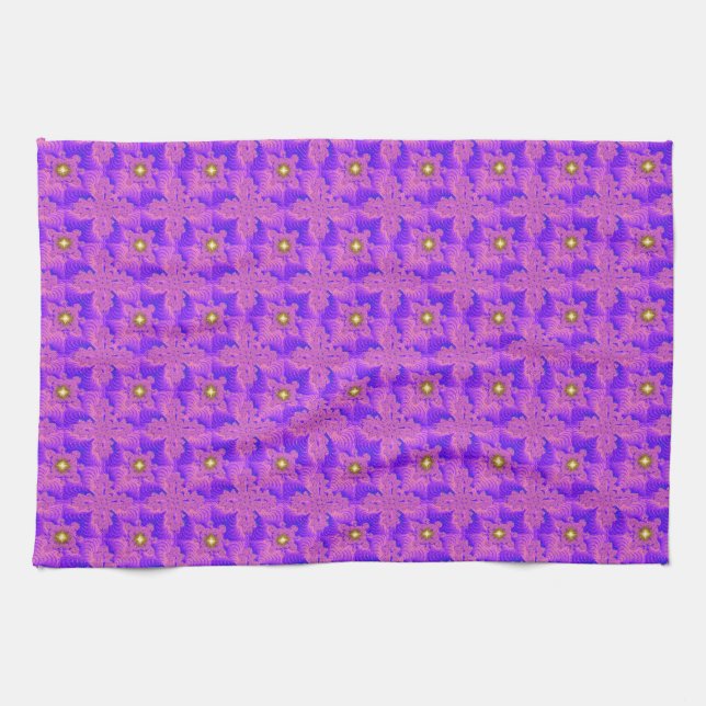 Linge De Cuisine Fleurs roses bleues en 3D, Artdeco (Horizontal)