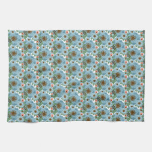 Linge De Cuisine Fleurs roses bleues naturelles de Bohême Feuilles