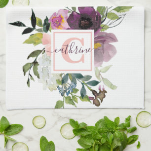 Linge De Cuisine Fleurs roses et violettes personnalisées