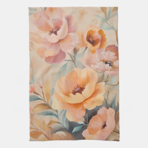 Linge De Cuisine Fleurs roses orange Aquarelle fleurit Élégant