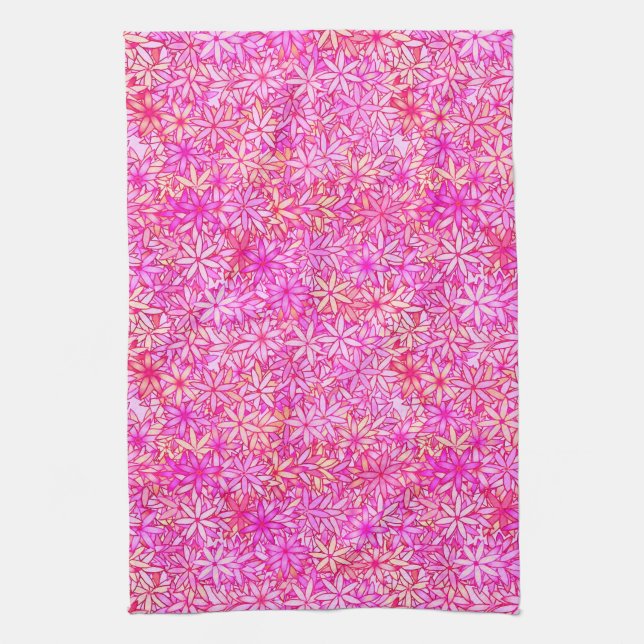Linge De Cuisine fleurs roses, pêche, orchidée et corail (Vertical)