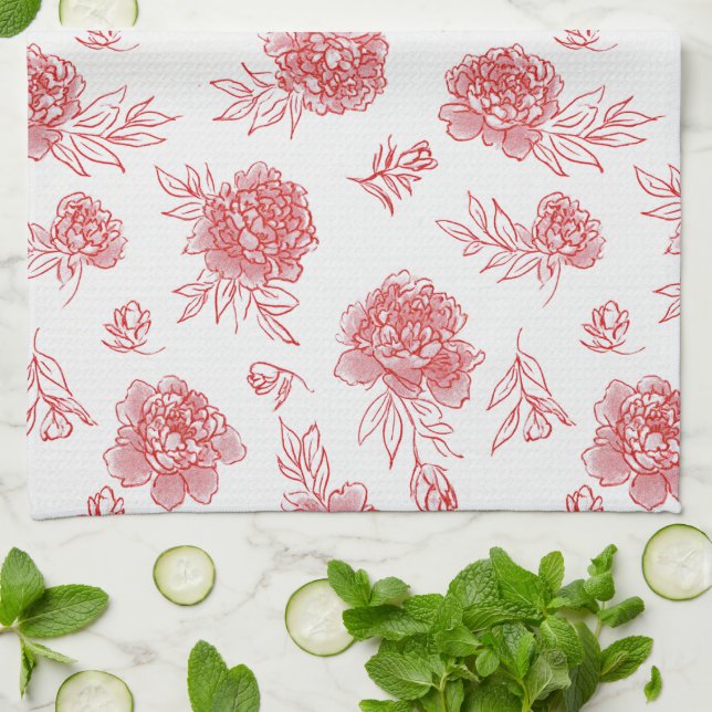 Linge De Cuisine Fleurs Rouges Chic   (Plié)