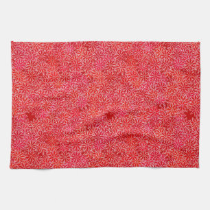 Linge De Cuisine Fleurs rouges et corail, fond rouge foncé