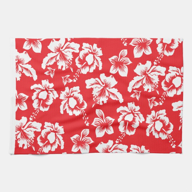 Linge De Cuisine Fleurs rouges hawaïennes (Horizontal)