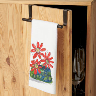 Linge De Cuisine Fleurs rouges lunaires