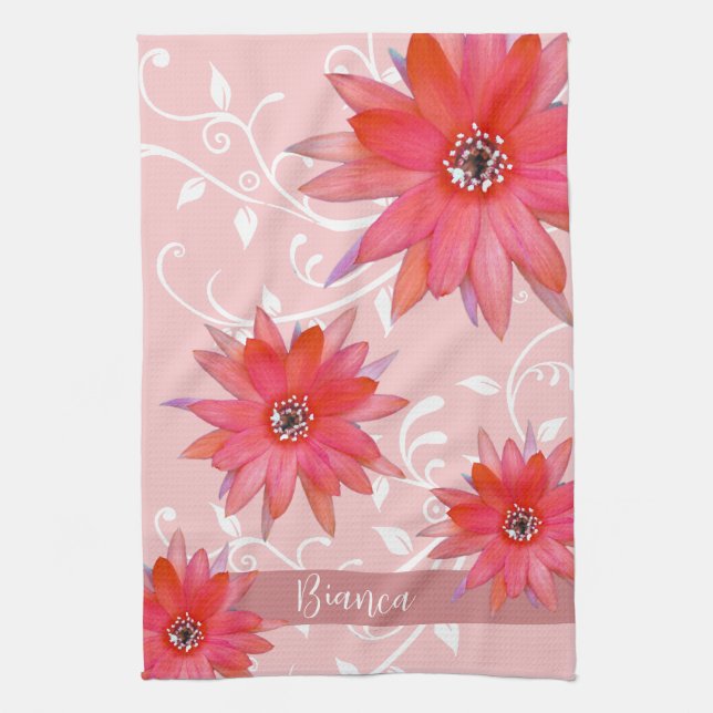 Linge De Cuisine Fleurs rouges Whimsical Feuilles Tourbillonnant Aj (Vertical)