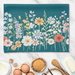Linge De Cuisine Fleurs sauvages aquarelle monogramme floral botani