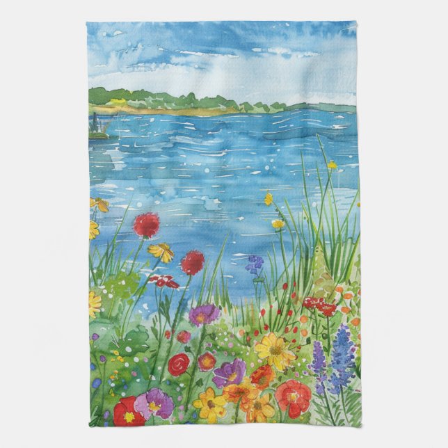 Linge De Cuisine Fleurs sauvages au bord d'un lac (Vertical)