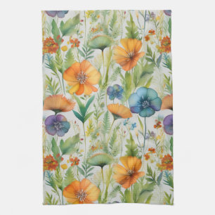Linge De Cuisine Fleurs sauvages d'aquarelle de style français