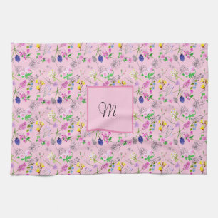 Linge De Cuisine Fleurs sauvages en aquarelle, rose. Monograma.