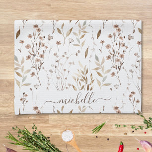Linge De Cuisine Fleurs sauvages et feuilles brunes rustiques éléga