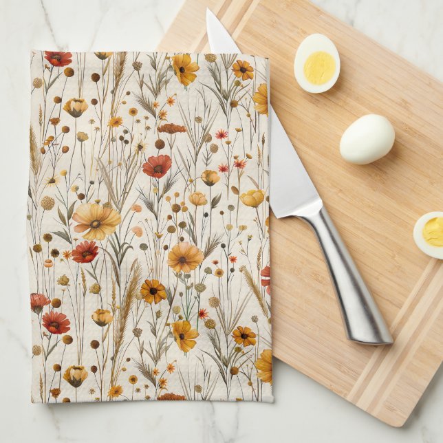 Linge De Cuisine Fleurs sauvages rustiques - Boho Automne modèle fl (Quart Plié)
