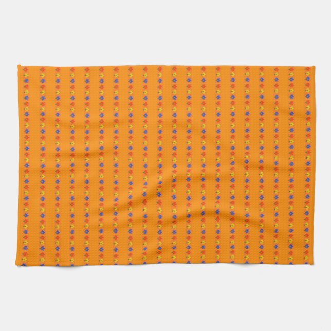 Linge De Cuisine Fleurs sur orange (Horizontal)