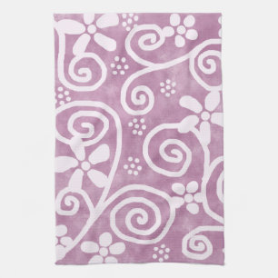 Linge De Cuisine Fleurs Tourbillons Motif Rose Pâle Blanc Fantaisis