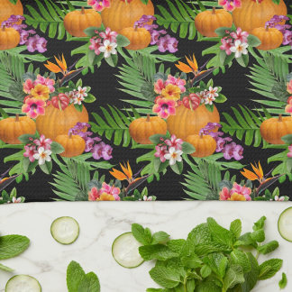 Linge De Cuisine Fleurs Tropicales Citrouilles Action de Grâce