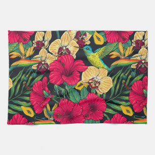 Linge De Cuisine Fleurs tropicales et colibri - Botanica d'été
