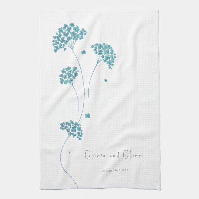 Linge De Cuisine Fleurs turquoise mignonnes (Vertical)