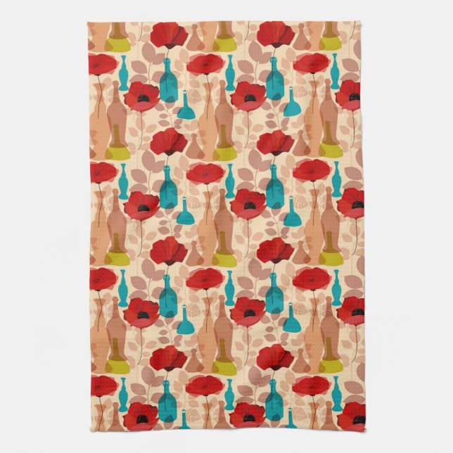 Linge De Cuisine Fleurs, vases et bouteilles motif (Vertical)