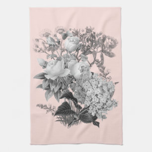 Linge De Cuisine Fleurs vintages avec rose poussiéreux