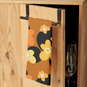 Linge De Cuisine fleurs vintages orange et jaune