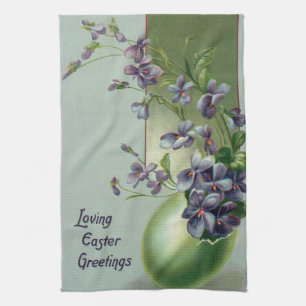 Linge De Cuisine Fleurs violettes fleuries vintage dans un œuf de P