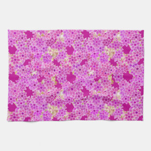 Linge De Cuisine Fleurs violettes, lavande et prune, fond prune