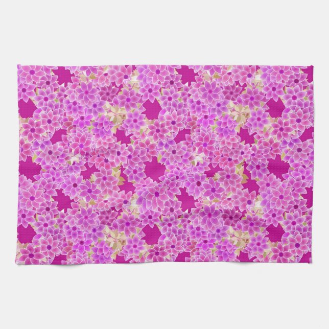Linge De Cuisine Fleurs violettes, lavande et prune, fond prune (Horizontal)