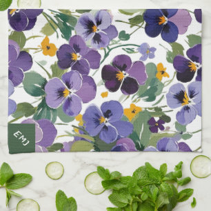Linge De Cuisine Fleurs violettes monogrammées Joli floral botaniqu