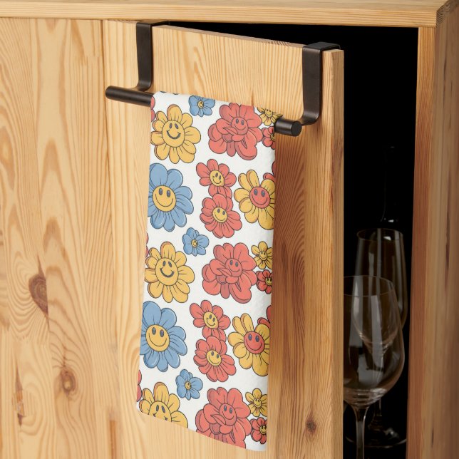 Linge De Cuisine Fleurs Visage Rétro Heureux  (Pliage en tiers)