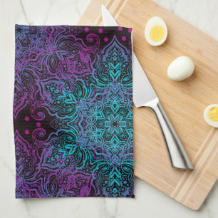 Linge De Cuisine Flocon de neige bleu Turquoise violet Mandala Apro