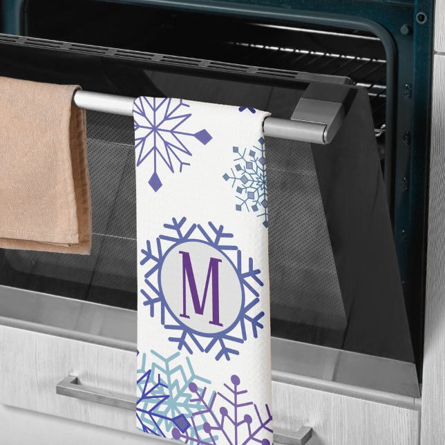 Linge De Cuisine Flocon de neige élégant en monogramme bleu blanc h (Créateur téléchargé)