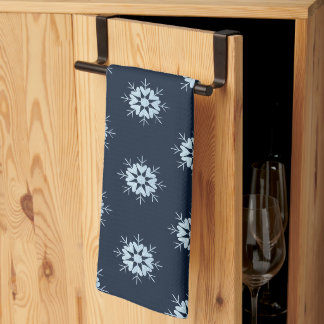 Linge De Cuisine Flocon de Neige Pailleté Cristal Bleu Glacé Hiver 
