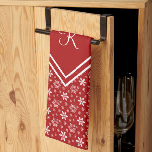 Linge De Cuisine Flocon de neige rouge et blanc Monogramme Fête d'h