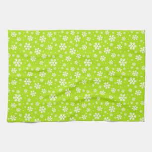 Linge De Cuisine Flocons blancs sur motif vert d'hiver