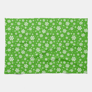 Linge De Cuisine Flocons blancs sur motif vert d'hiver
