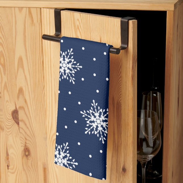 Linge De Cuisine Flocons de neige blancs avec pois (Pliage en tiers)