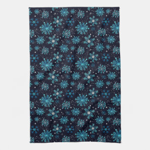 Linge De Cuisine Flocons de neige bleus et argentés d'hiver