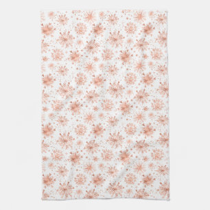 Linge De Cuisine Flocons de neige en or rose sur fond blanc