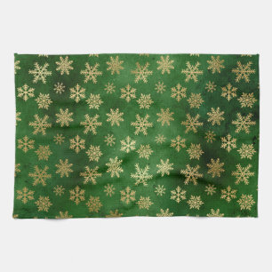 Linge De Cuisine Flocons de neige hivernaux festifs verts et or en
