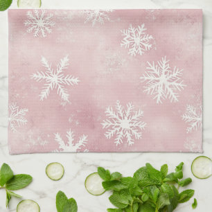Linge De Cuisine Flocons de neige roses blancs de Noël